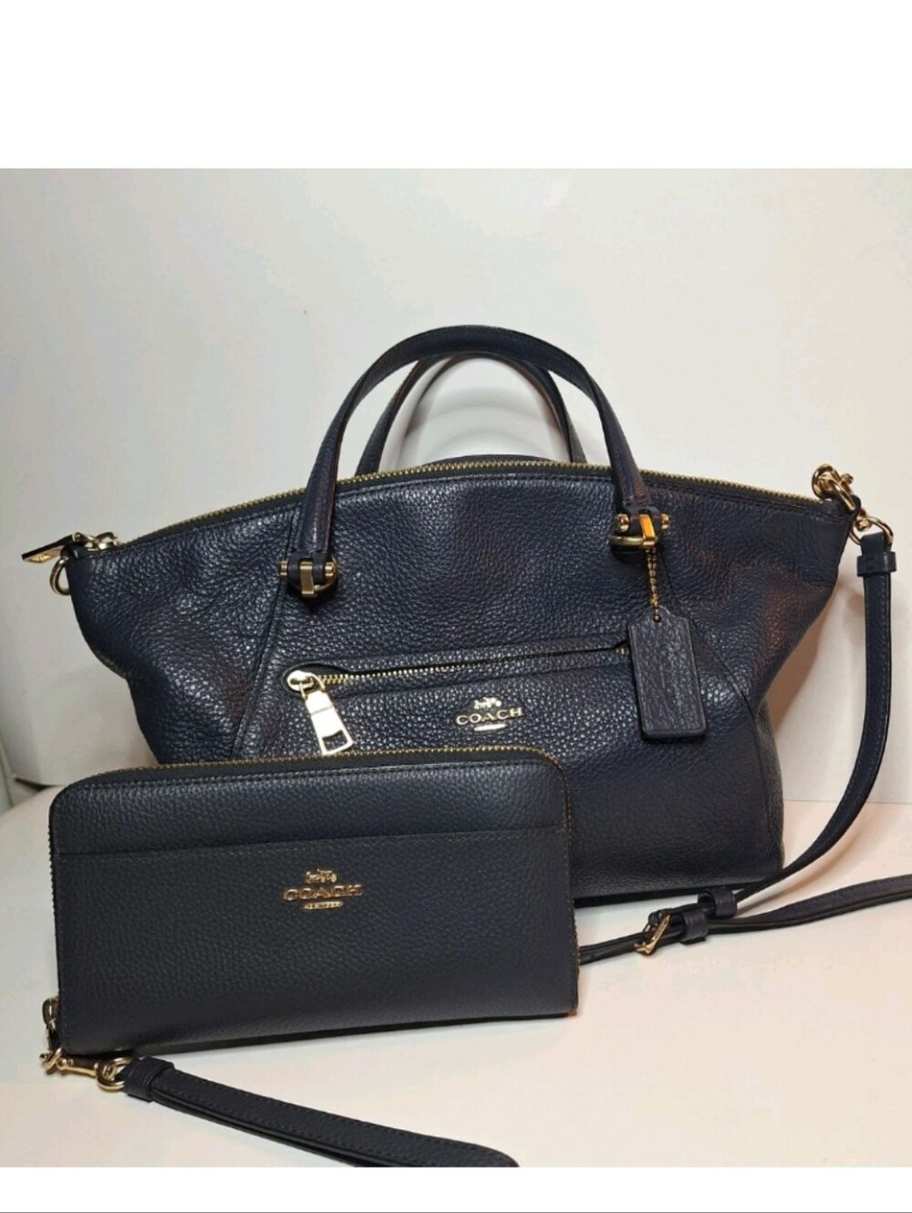 COACH Prairie Satchel Crossbody Pebble Leather Midnight Navy W Wallet 79997
